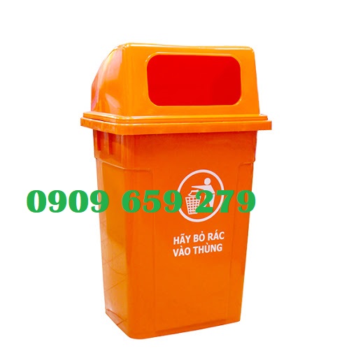 Thùng rác nhựa 90 lít nắp hở màu cam