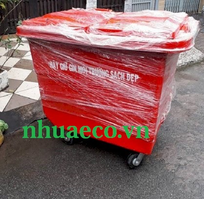 Thùng rác đỏ dung tích 660L chứa rác thải khu dân cư